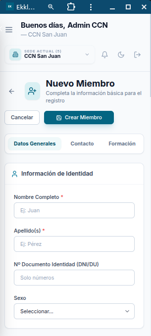 Módulo Nuevos y Visitas